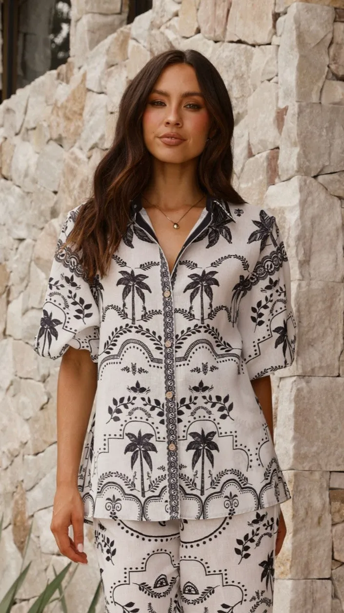 Xander 3/4 Sleeve Button Down Shirt - Black/White