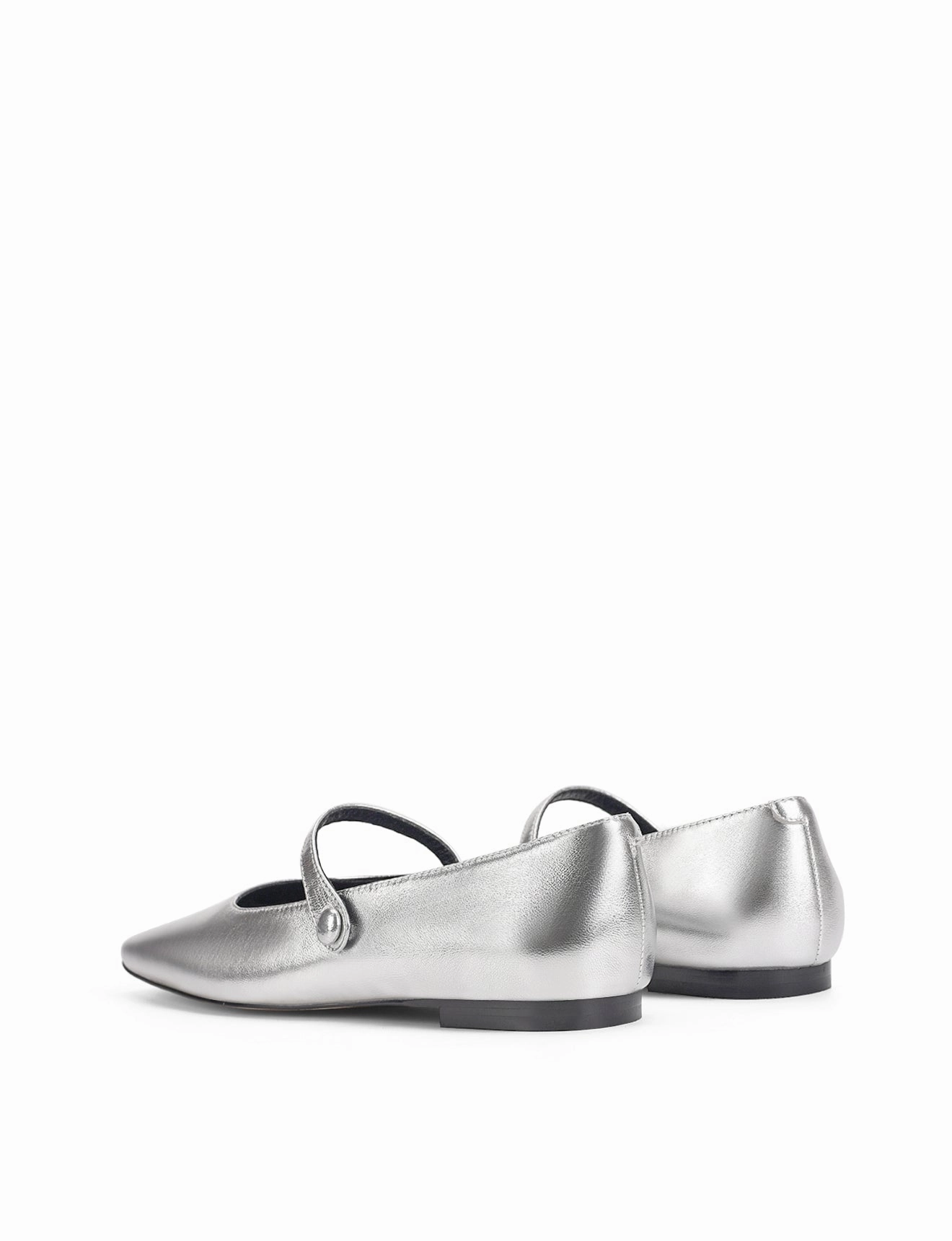 Xandria Square Toe Ballets - Silver Metallic Leather