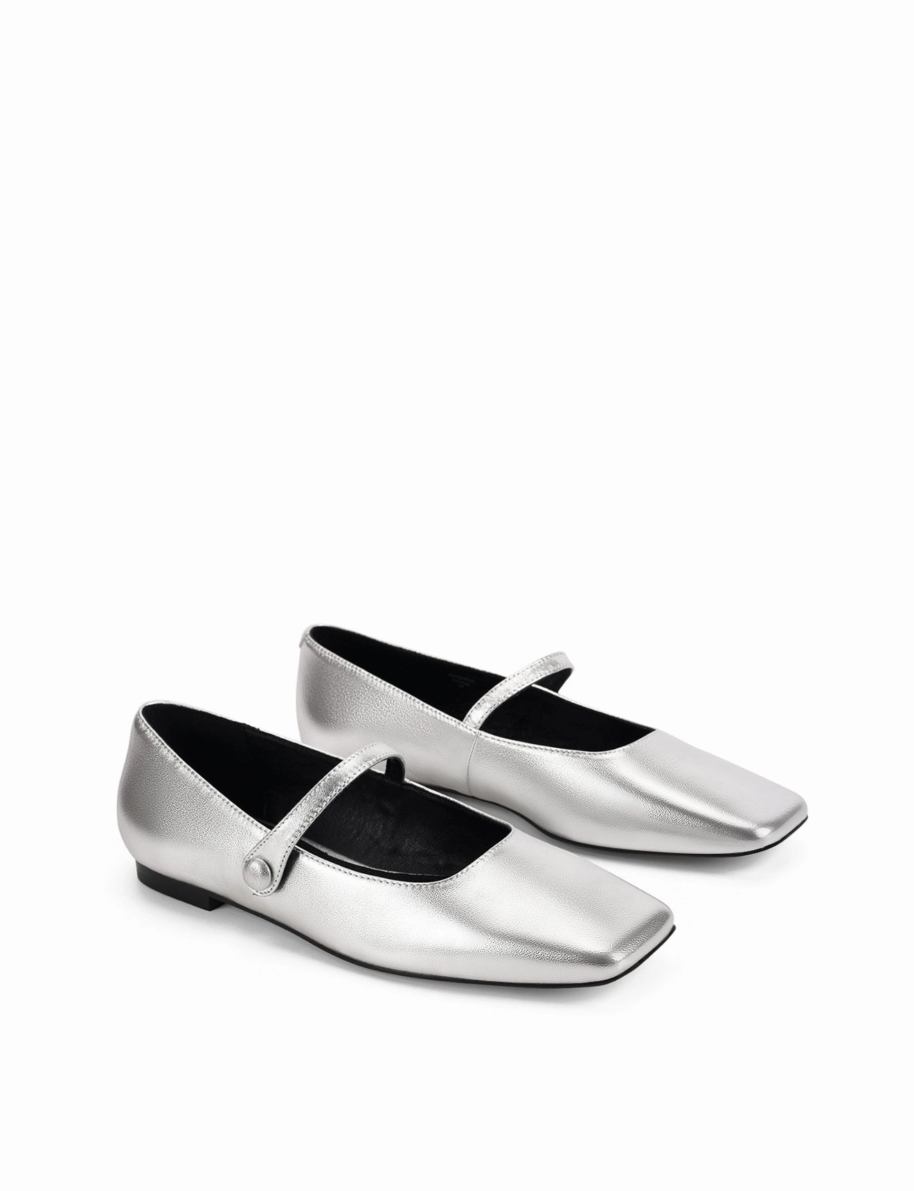 Xandria Square Toe Ballets - Silver Metallic Leather