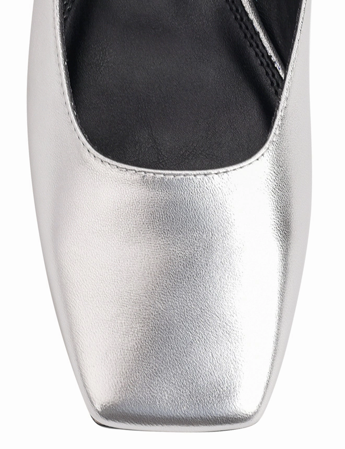 Xandria Square Toe Ballets - Silver Metallic Leather