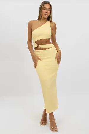 Yellow Bodycon Dress One Shoulder Textured