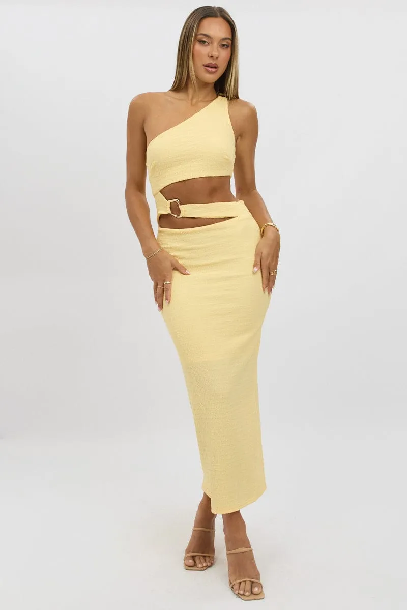 Yellow Bodycon Dress One Shoulder Textured