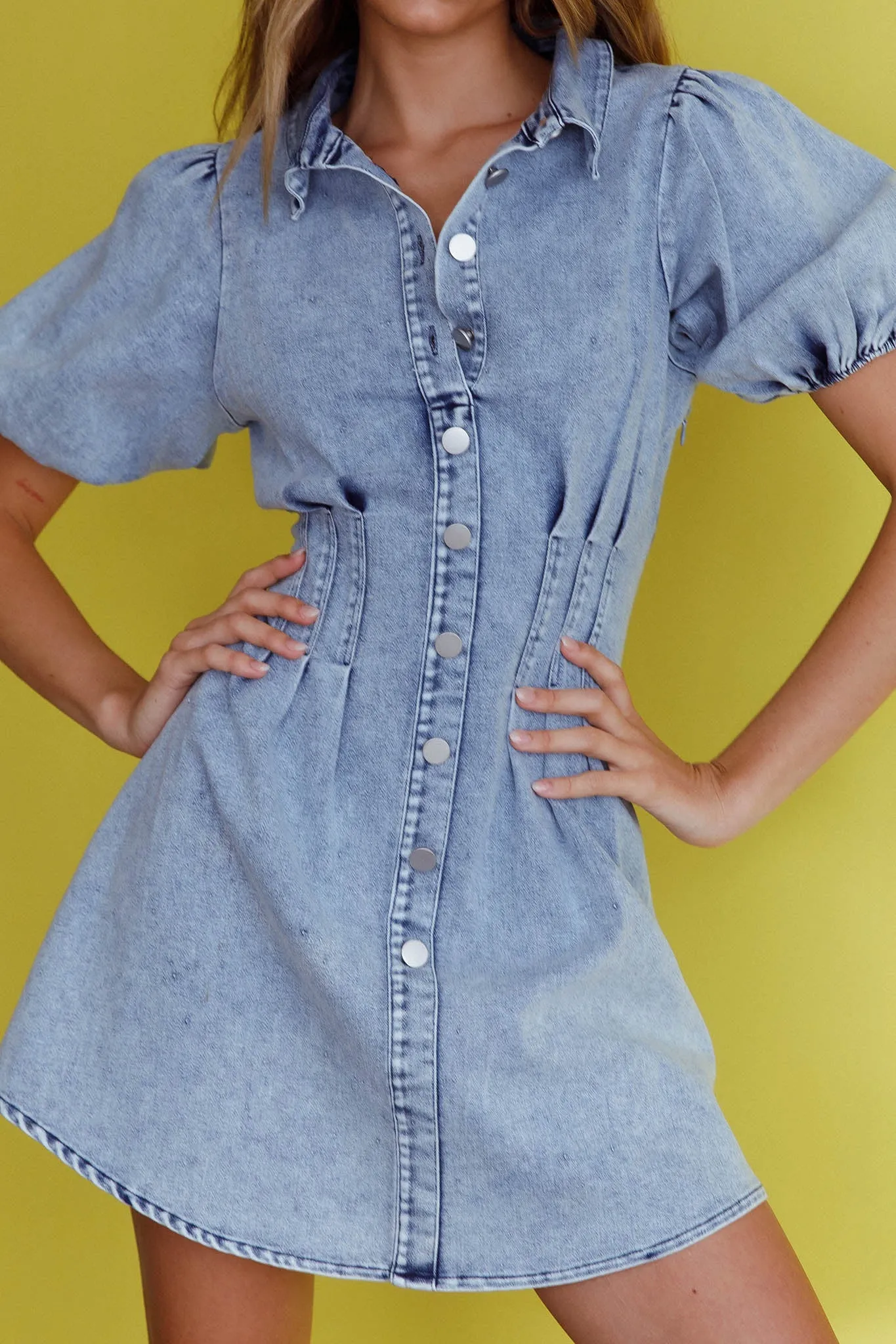 Zurich Pleated Waist Shirt Dress Washed Blue